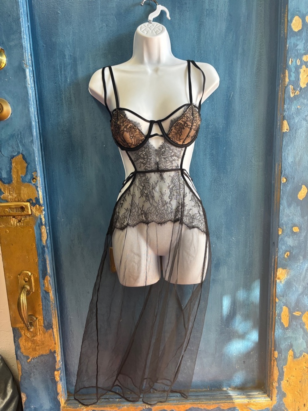 Sheer Black Lace Maxi Babydoll Chemise - Elegant Women’s Lingerie